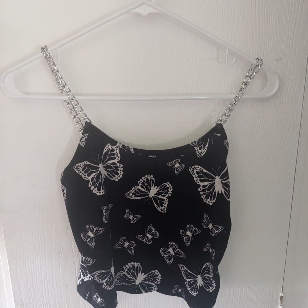 Black Butterfly Print Women's Top